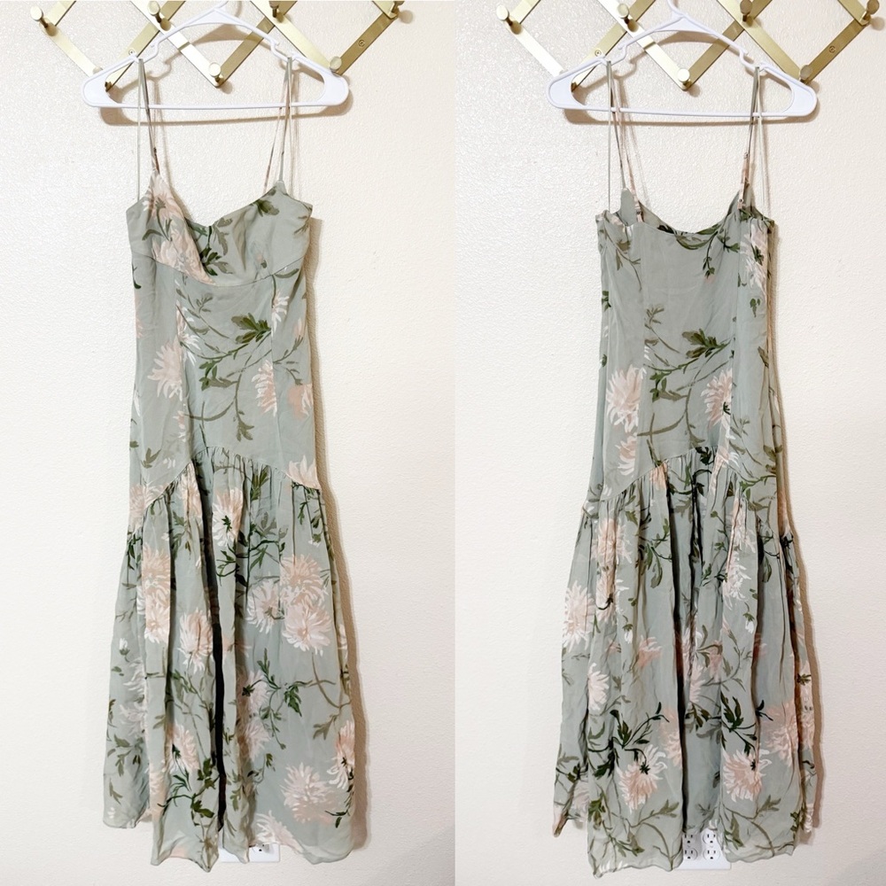 Reformation Catana Floral Georgette Drop Waist Maxi Dress Pergola Green Size 2 - Picture 7 of 12